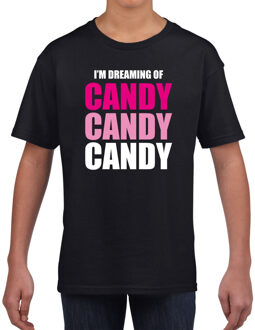 Bellatio Decorations Dreaming of candy fun t-shirt zwart voor kinderen 110-116 (XS)