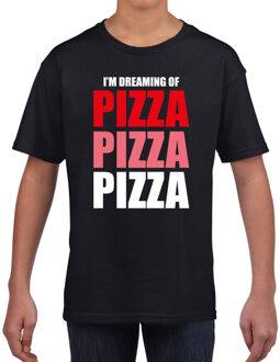 Bellatio Decorations Dreaming of pizza fun t-shirt zwart voor kinderen 110-116 (XS)