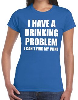 Bellatio Decorations Drinking problem wine tekst t-shirt blauw dames XS