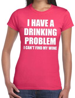 Bellatio Decorations Drinking problem wine tekst t-shirt roze dames XS