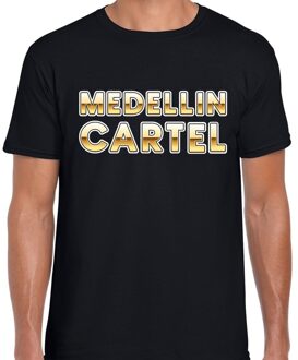 Bellatio Decorations Drugscartel Medellin Cartel tekst t-shirt zwart met goud heren 2XL