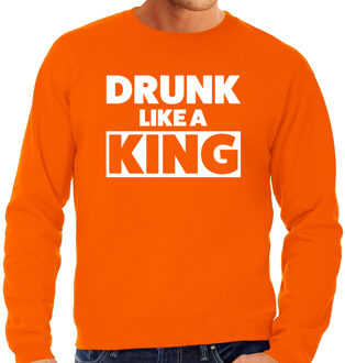 Bellatio Decorations Drunk like a King sweater oranje voor heren - Koningsdag truien 2XL - Feesttruien