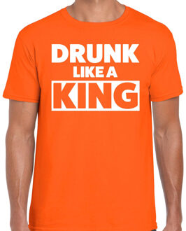 Bellatio Decorations Drunk like a King t-shirt oranje voor heren - Koningsdag shirts 2XL