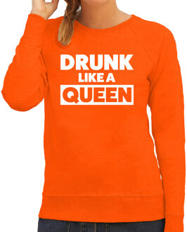 Bellatio Decorations Drunk like a Queen sweater oranje voor dames - Koningsdag truien 2XL - Feesttruien