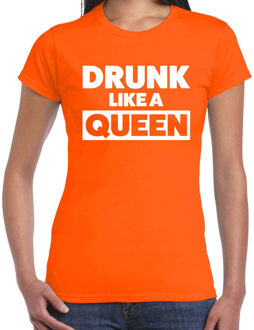 Bellatio Decorations Drunk like a Queen t-shirt oranje voor dames - Koningsdag shirts 2XL