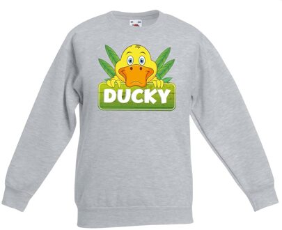 Bellatio Decorations Ducky de eend sweater grijs voor kinderen - unisex - eenden trui 12-13 jaar (152/164)