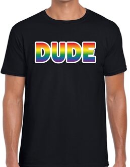 Bellatio Decorations Dude Pride t-shirt - regenboog shirt - zwart - voor heren - Gay pride - mannen