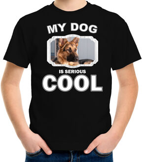 Bellatio Decorations Duitse herder honden t-shirt my dog is serious cool zwart - kinderen - Duitse herders liefhebber cadeau shirt L (146-152)