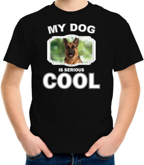 Bellatio Decorations Duitse herder honden t-shirt my dog is serious cool zwart - kinderen - Duitse herders liefhebber cadeau shirt L (146-152)