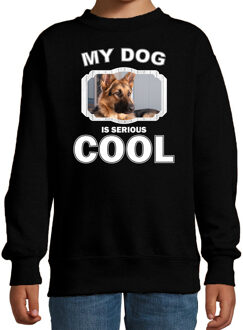 Bellatio Decorations Duitse herder honden trui / sweater my dog is serious cool zwart - kinderen - Duitse herders liefhebber cadeau sweaters 12-13 jaar (152/164)