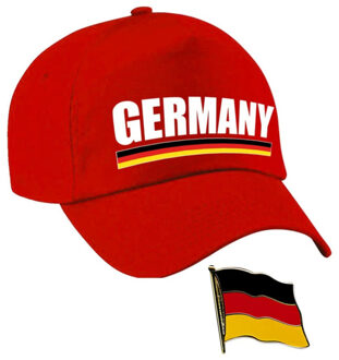 Bellatio Decorations Duitsland supporters setje - baseballcap print rood - colbert pin broche vlag - volwassenen