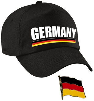 Bellatio Decorations Duitsland supporters setje - baseballcap print zwart - colbert pin broche vlag - volwassenen