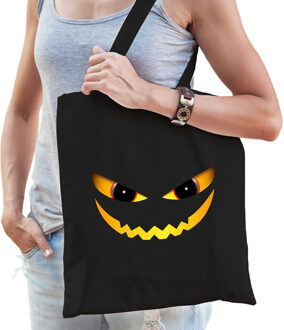 Bellatio Decorations Duivel gezicht halloween trick or treat katoenen tas/ snoep tas zwart