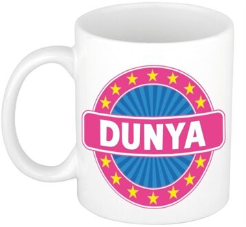 Bellatio Decorations Dunya voornaam koffiemok - beker - wit/roze - 300 ml - Cadeau - Dames - Collega - Moederdag