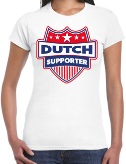 Bellatio Decorations Dutch supporter schild t-shirt wit voor dames - Nederland landen t-shirt / kleding - EK / WK / Olympische spelen outfit S