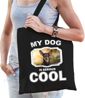 Bellatio Decorations Dwergpinscher honden tasje zwart volwassenen en kinderen - my dog serious is cool kado boodschappent