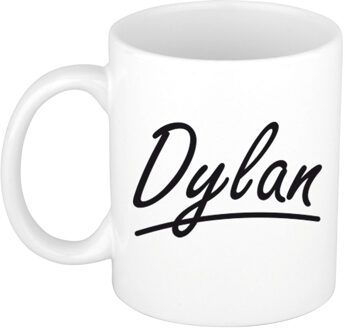 Bellatio Decorations Dylan Naam koffiemok - beker - met sierlijke letters - wit - 300 ml - Cadeau - Heren