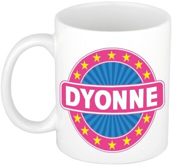 Bellatio Decorations Dyonne voornaam koffiemok - beker - wit/roze - 300 ml - Cadeau - Dames - Collega - Moederdag Multi