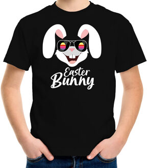 Bellatio Decorations Easter bunny / Paashaas t-shirt zwart voor kinderen - Foute kleding / outfit Pasen XS (110-116) - Feestshirts