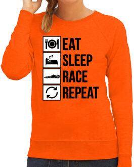 Bellatio Decorations Eat sleep race repeat supporter / race fan sweater oranje voor dames