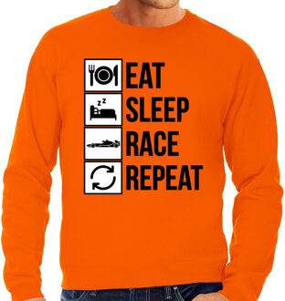 Bellatio Decorations Eat sleep race repeat supporter / race fan sweater oranje voor heren 2XL