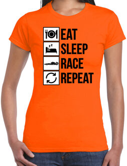 Bellatio Decorations Eat sleep race repeat supporter / race fan t-shirt oranje voor dames