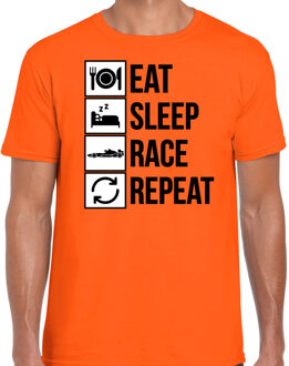 Bellatio Decorations Eat sleep race repeat supporter / race fan t-shirt oranje voor heren 2XL - Feestshirts