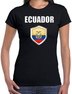 Bellatio Decorations Ecuador landen supporter t-shirt met Ecuadoriaanse vlag schild zwart dames