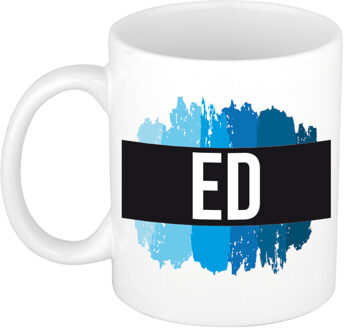 Bellatio Decorations Ed naam cadeau koffie mok - beker - met blauw verfstrepen - Cadeau collega - vaderdag