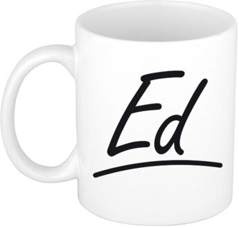 Bellatio Decorations Ed Naam koffiemok - beker - met sierlijke letters - wit - 300 ml - Cadeau - Heren