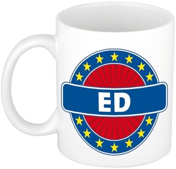 Bellatio Decorations Ed voornaam koffiemok - beker - wit/blauw - 300 ml - Cadeau - Heren - Collega - Vaderdag Multi