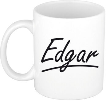 Bellatio Decorations Edgar Naam koffiemok - beker - met sierlijke letters - wit - 300 ml - Cadeau - Heren