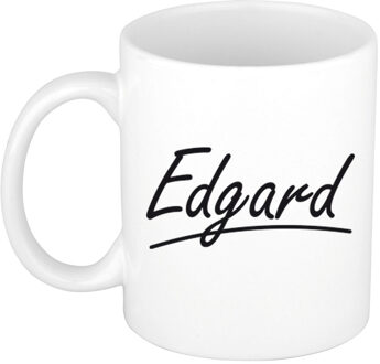 Bellatio Decorations Edgard Naam koffiemok - beker - met sierlijke letters - wit - 300 ml - Cadeau - Heren