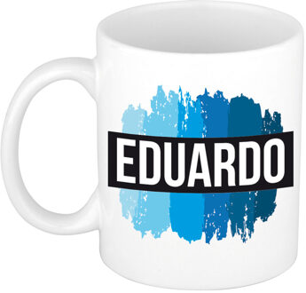 Bellatio Decorations Eduardo naam / voornaam kado beker / mok verfstrepen - Gepersonaliseerde mok met naam - Naam mokken Multikleur