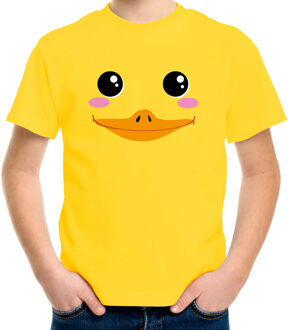 Bellatio Decorations Eenden gezicht fun verkleed t-shirt - geel - voor kinderen - ducky - badeend - dierenpak M (134-140)