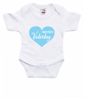 Bellatio Decorations Eerste vaderdag cadeau baby rompertje wit jongen/meisje 80 (9-12 maanden)
