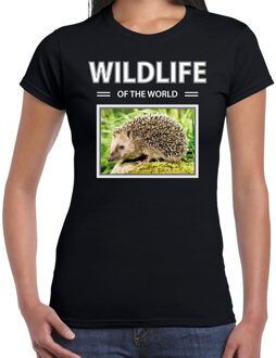 Bellatio Decorations Egel t-shirt met dieren foto wildlife of the world zwart voor dames