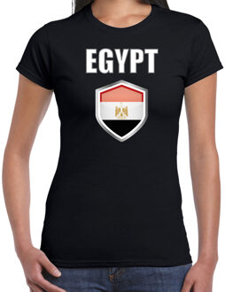 Bellatio Decorations Egypte landen supporter t-shirt met Egyptische vlag schild zwart dames