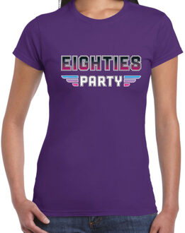 Bellatio Decorations Eighties Party feest t-shirt paars voor dames 2XL