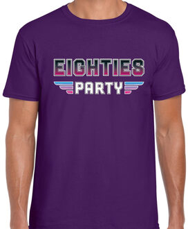 Bellatio Decorations Eighties party feest t-shirt paars voor heren 2XL