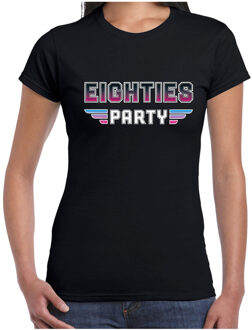 Bellatio Decorations Eighties party feest t-shirt zwart voor dames 2XL