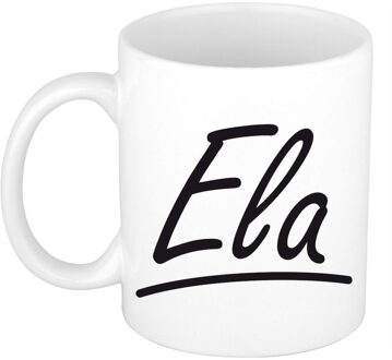 Bellatio Decorations Ela Naam koffiemok - beker - met sierlijke letters - wit - 300 ml - Cadeau - Dames