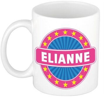 Bellatio Decorations Elianne voornaam koffiemok - beker - wit/roze - 300 ml - Cadeau - Dames - Collega - Moederdag
