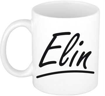 Bellatio Decorations Elin voornaam kado beker / mok sierlijke letters - gepersonaliseerde mok met naam - Naam mokken Multikleur