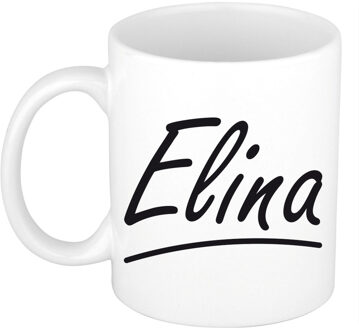 Bellatio Decorations Elina Naam koffiemok - beker - met sierlijke letters - wit - 300 ml - Cadeau - Dames