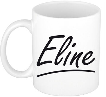 Bellatio Decorations Eline Naam koffiemok - beker - met sierlijke letters - wit - 300 ml - Cadeau - Dames