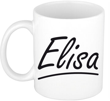Bellatio Decorations Elisa Naam koffiemok - beker - met sierlijke letters - wit - 300 ml - Cadeau - Dames