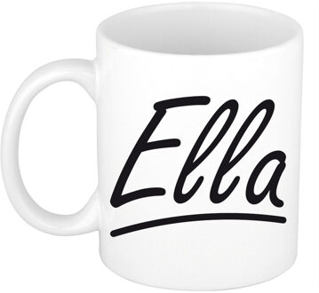 Bellatio Decorations Ella Naam koffiemok - beker - met sierlijke letters - wit - 300 ml - Cadeau - Dames