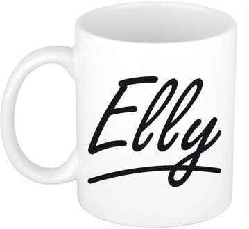 Bellatio Decorations Elly Naam koffiemok - beker - met sierlijke letters - wit - 300 ml - Cadeau - Dames