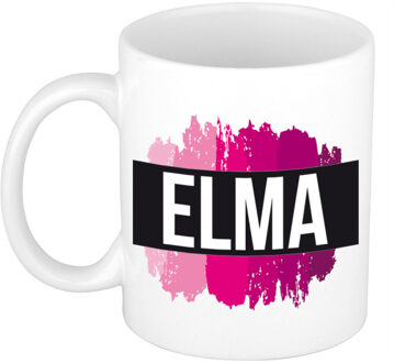 Bellatio Decorations Elma naam cadeau koffie mok - beker - met roze verfstrepen - Cadeau collega - moederdag